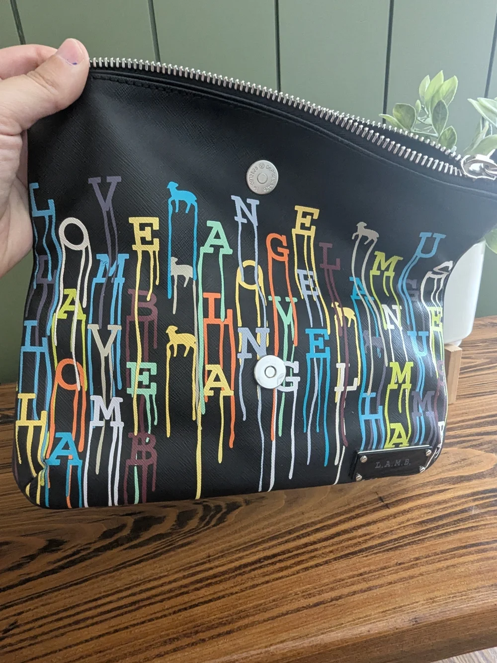 L.A.M.B. Black Multicolor Letter Print Clutch